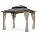 Pavillon de Jardin en Aluminium et Acier avec Rideaux Beige