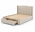 Lit double en bois et tissu beige avec rangement 200x160 cm