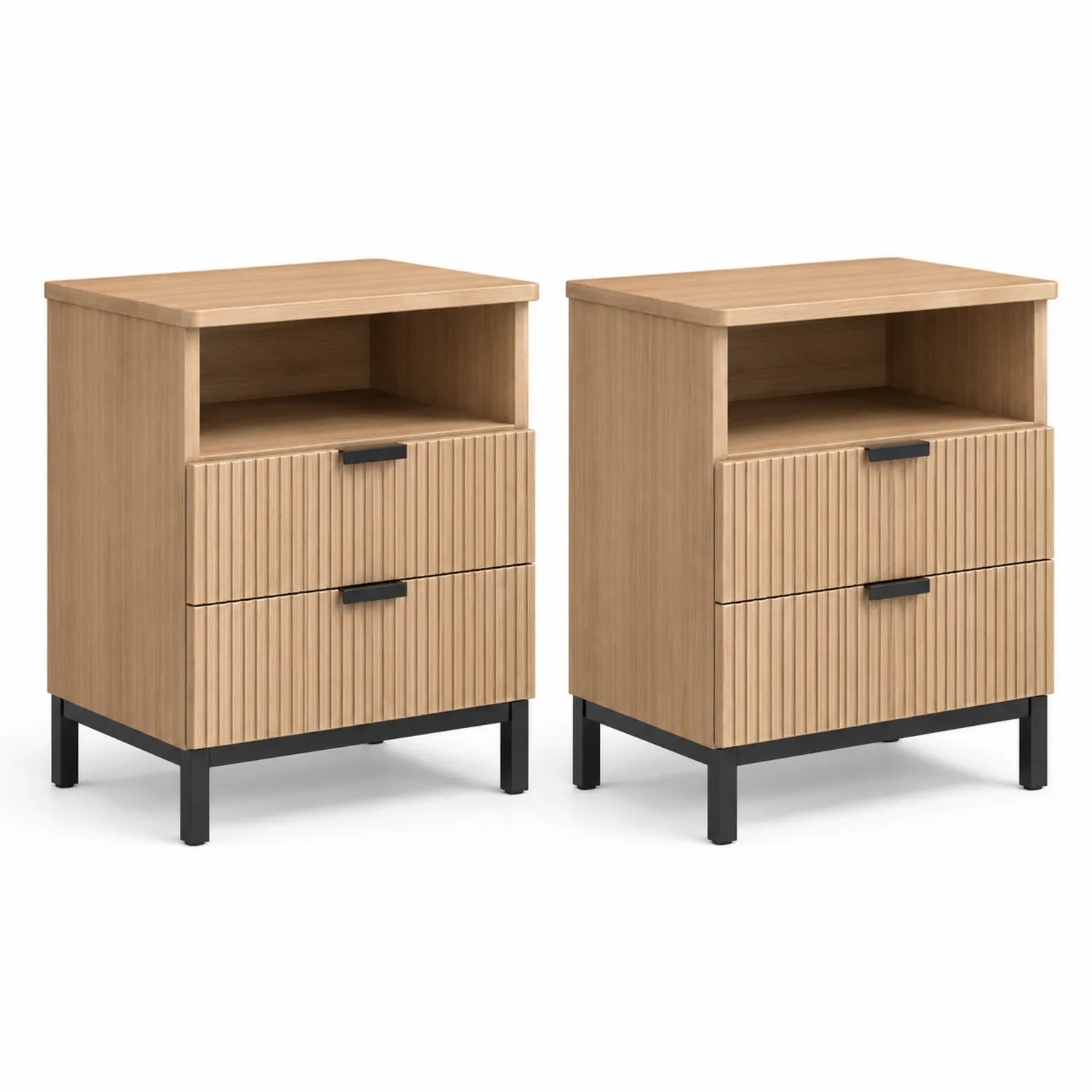 Set de 2 tables de chevet en bois et métal avec tiroirs