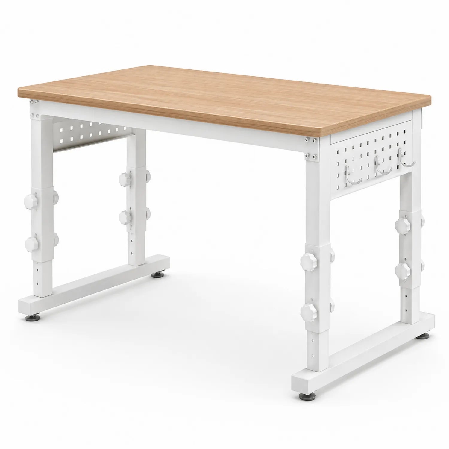 Bureau rectangulaire en bois et métal blanc ajustable 120x60 cm