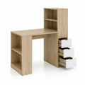 Bureau d'angle en bois avec étagères et tiroirs