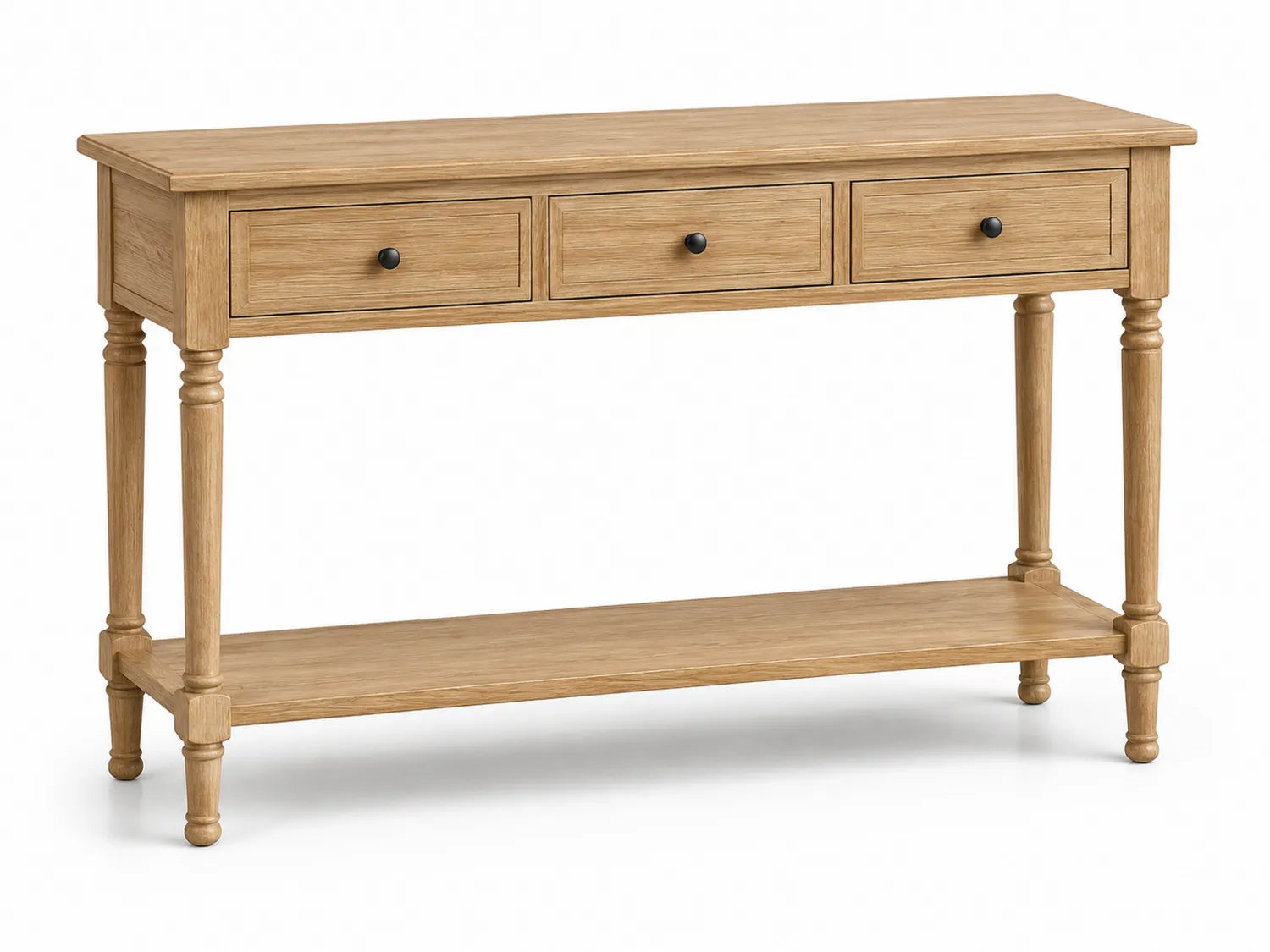 Console en bois rectangulaire avec 3 tiroirs et étagère 120x35x78 cm