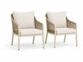 Lot de 2 fauteuils d'extérieur en aluminium et corde avec coussins crèmes