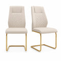 Chaises de salle à manger en cuir synthétique beige avec cadre en métal doré, lot de 2