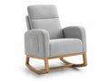 Fauteuil à bascule en tissu gris avec structure en bois