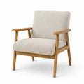 Fauteuil en tissu beige avec cadre en bois