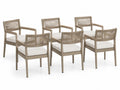 Lot de 6 chaises d'extérieur en aluminium avec assise en corde et coussin blanc