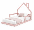 Lit cabane en bois de pin couleur Rose avec matelas et oreiller