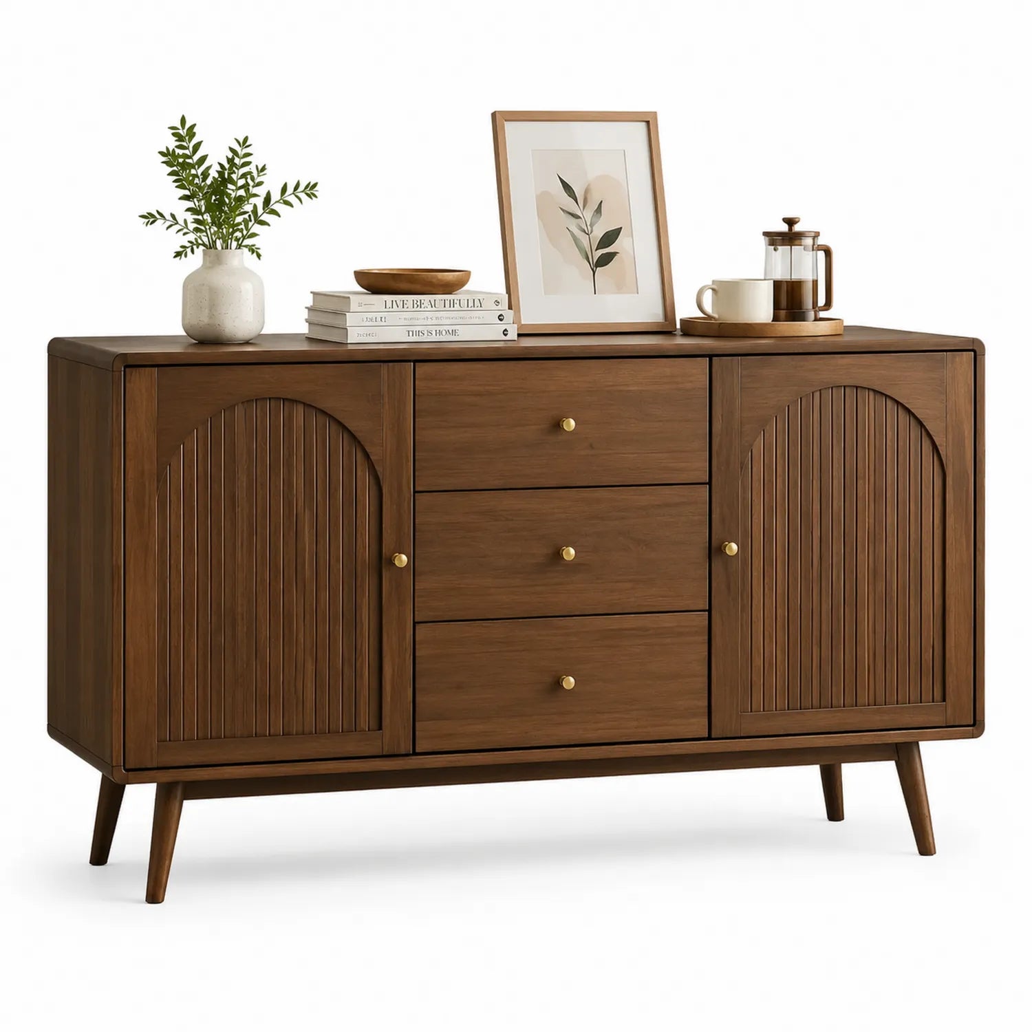 Buffet en bois avec 2 portes et 3 tiroirs en Acajou 150x40x80 cm