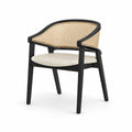 Chaise en bois noir avec dossier en rotin et siège beige