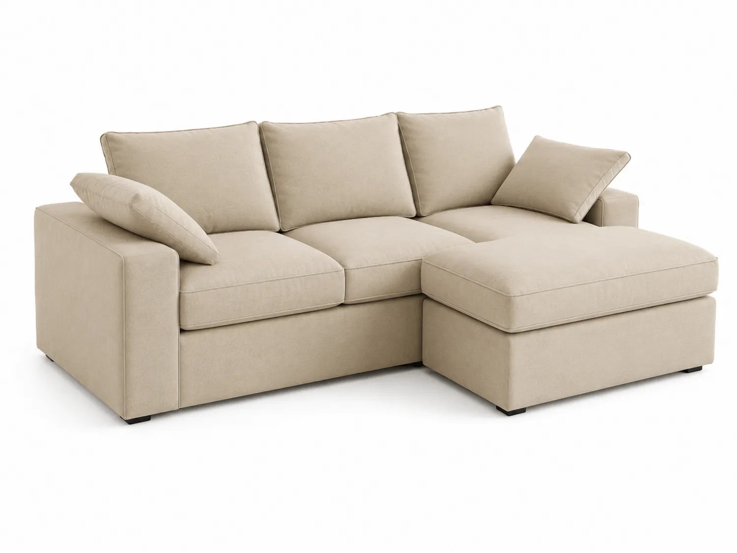 Canapé d'angle en tissu beige avec méridienne 3 places