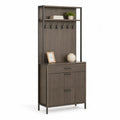 Meuble de Rangement en Bois et Métal avec Porte-Manteaux et Étagère Gris
