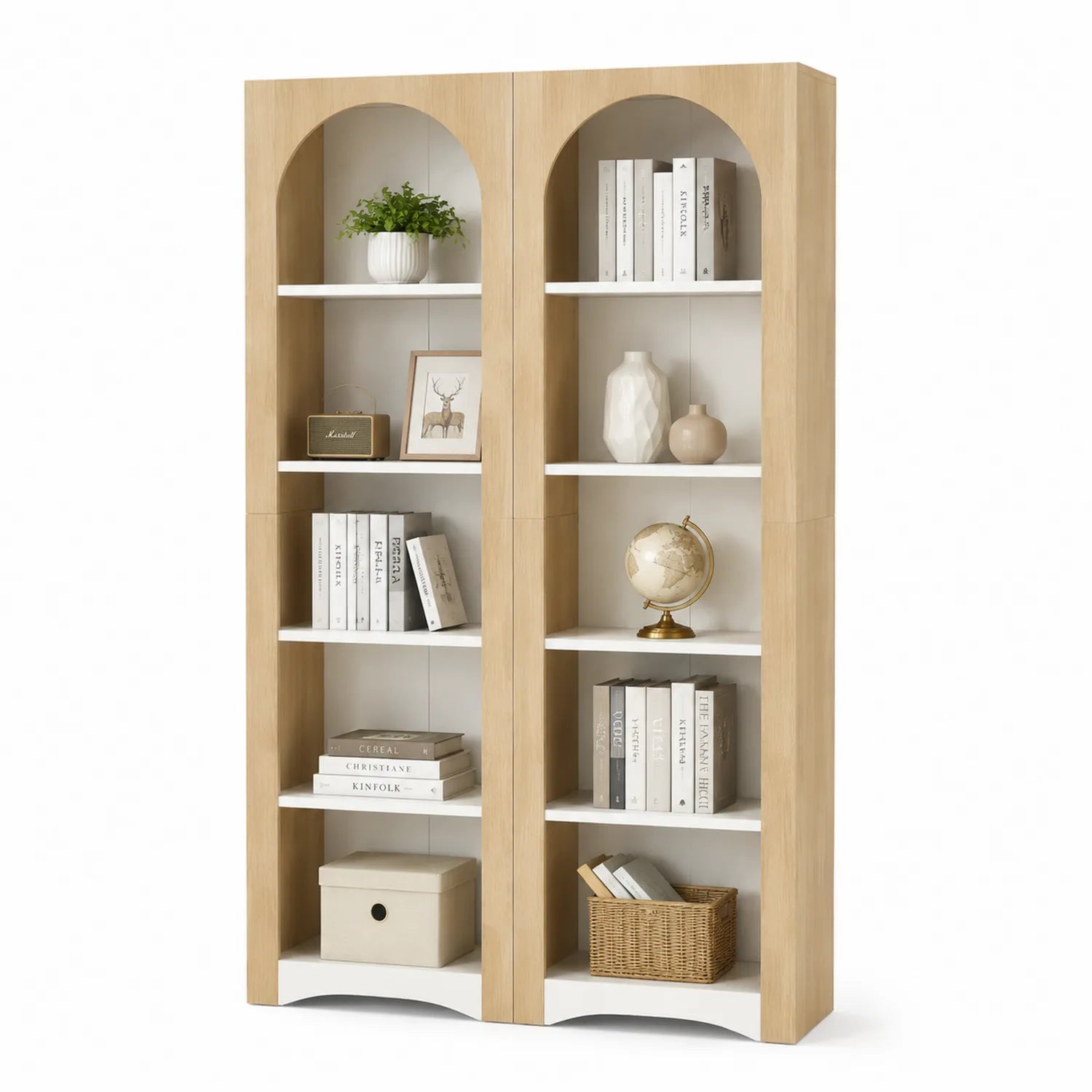 Bibliothèque en bois MDF avec étagères blanc et chêne 180cm