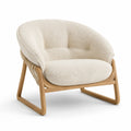 Fauteuil en bois avec revêtement en tissu bouclé beige