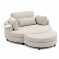 Canapé rond en bois et polyester Beige avec table d'appoint intégrée