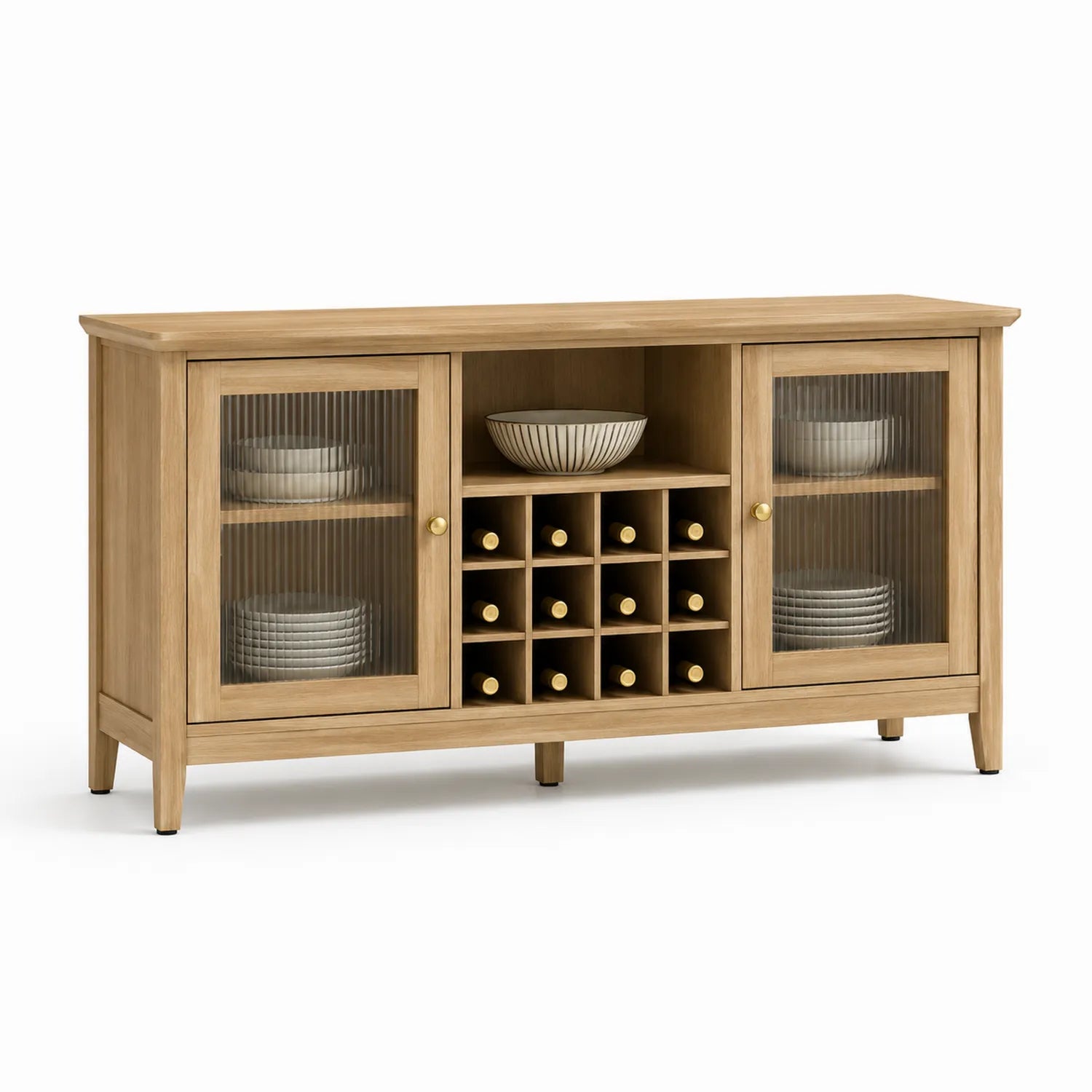 Buffet en chêne avec portes en verre et casier à vin