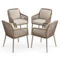 Lot de 4 chaises d'extérieur en métal et corde avec coussins beige