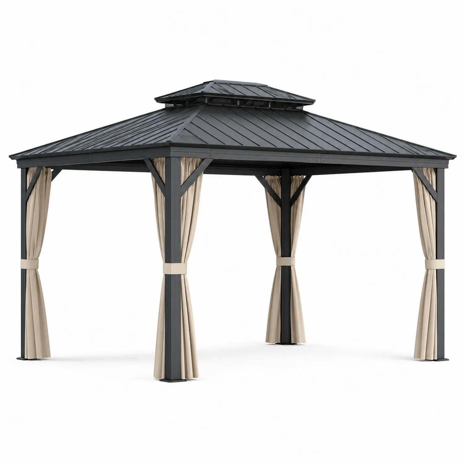 Pavillon en aluminium avec toit en acier et rideaux en polyester 3x4m