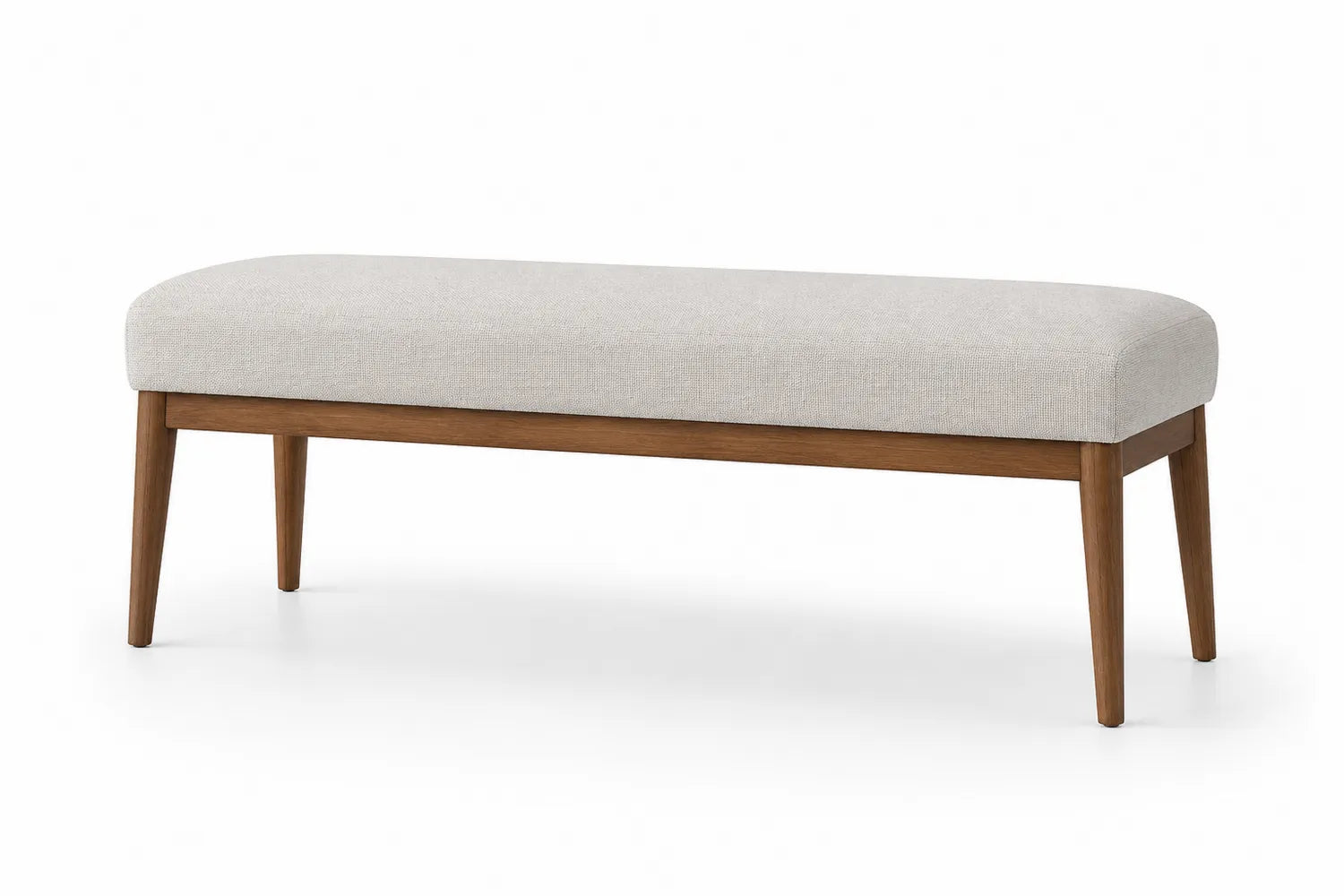 Banc rectangulaire tissu lin pieds bois noyer