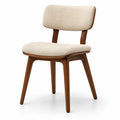 Chaise en bois de noyer avec assise et dossier en lin beige