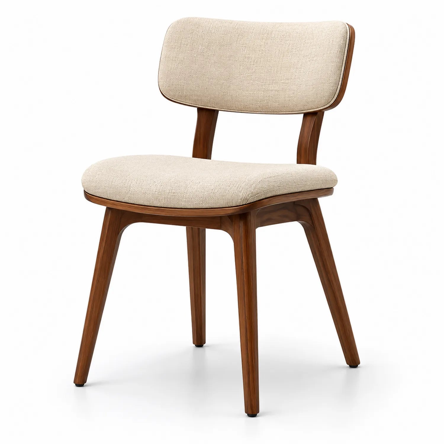 Chaise en bois de noyer avec assise et dossier en lin beige