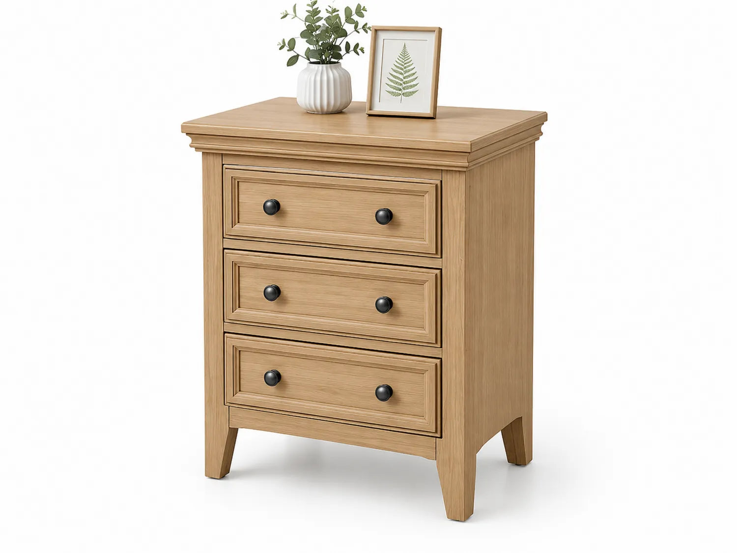 Commode en Bois de Chêne avec 3 Tiroirs, Bois Clair