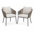 Set de 2 chaises d'extérieur en aluminium et corde gris/beige
