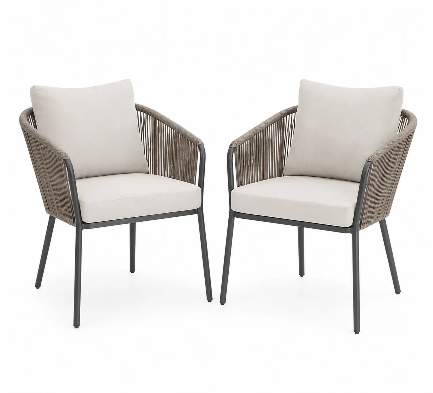 Set de 2 chaises d'extérieur en aluminium et corde gris/beige
