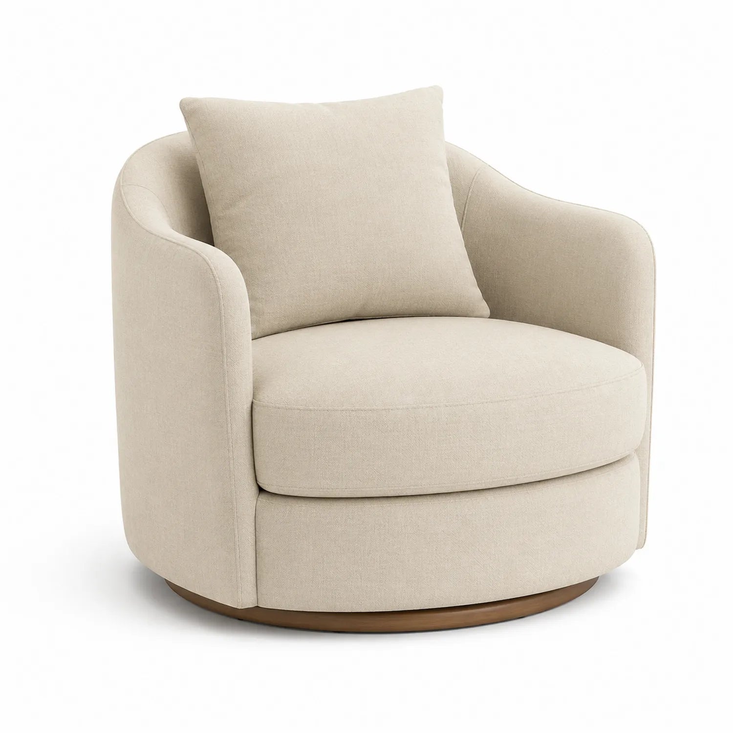 Fauteuil pivotant en tissu avec base en bois
