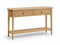 Table console en bois de chêne avec tiroirs et étagère