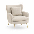 Fauteuil en tissu bouclé beige avec pieds métalliques dorés