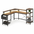 Bureau d'angle en bois et métal avec étagères et LED