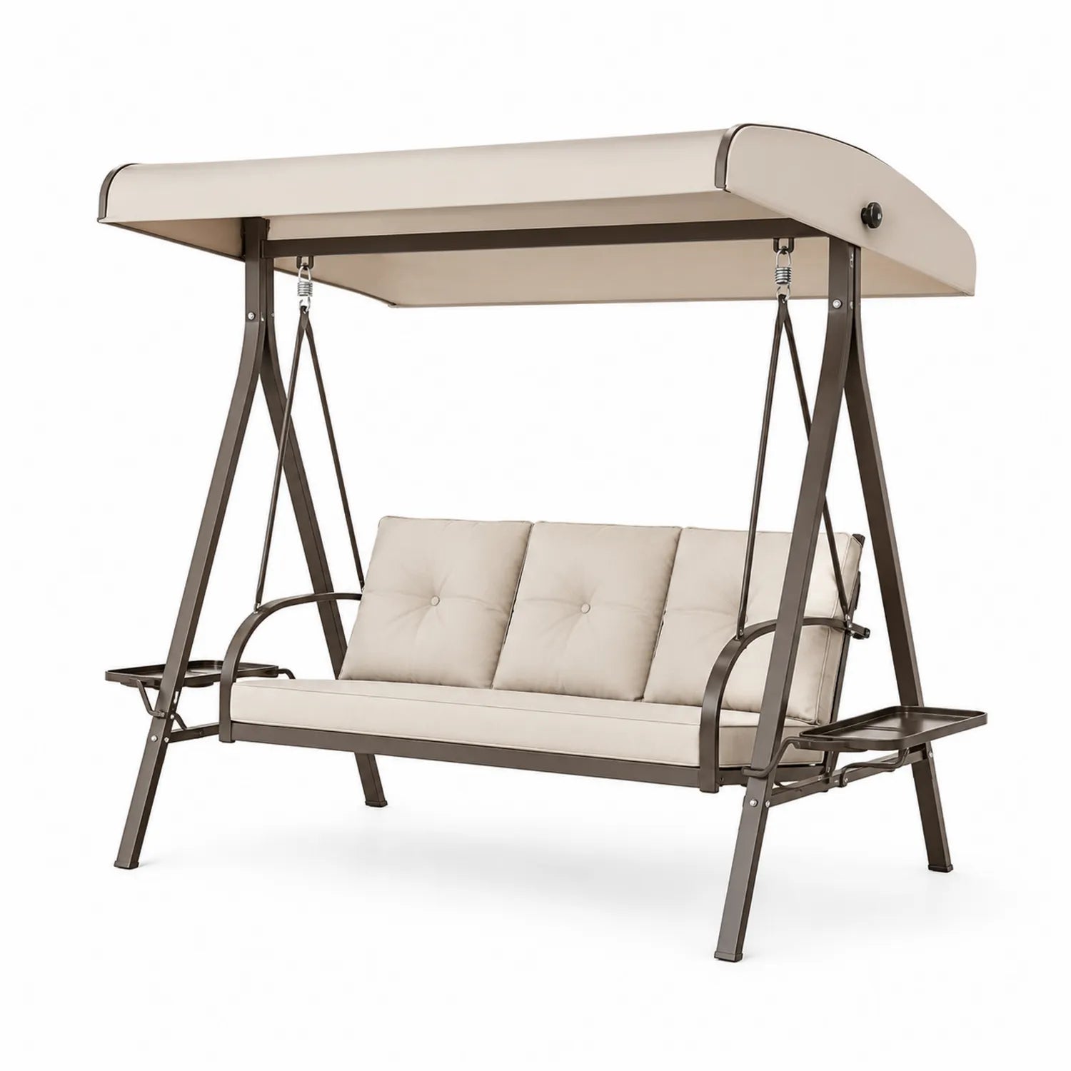 Balancelle d'extérieur 3 places acier tissu beige 200x120x164 cm