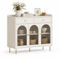 Buffet de cuisine en MDF à portes vitrées avec tiroirs et pieds dorés 120cm
