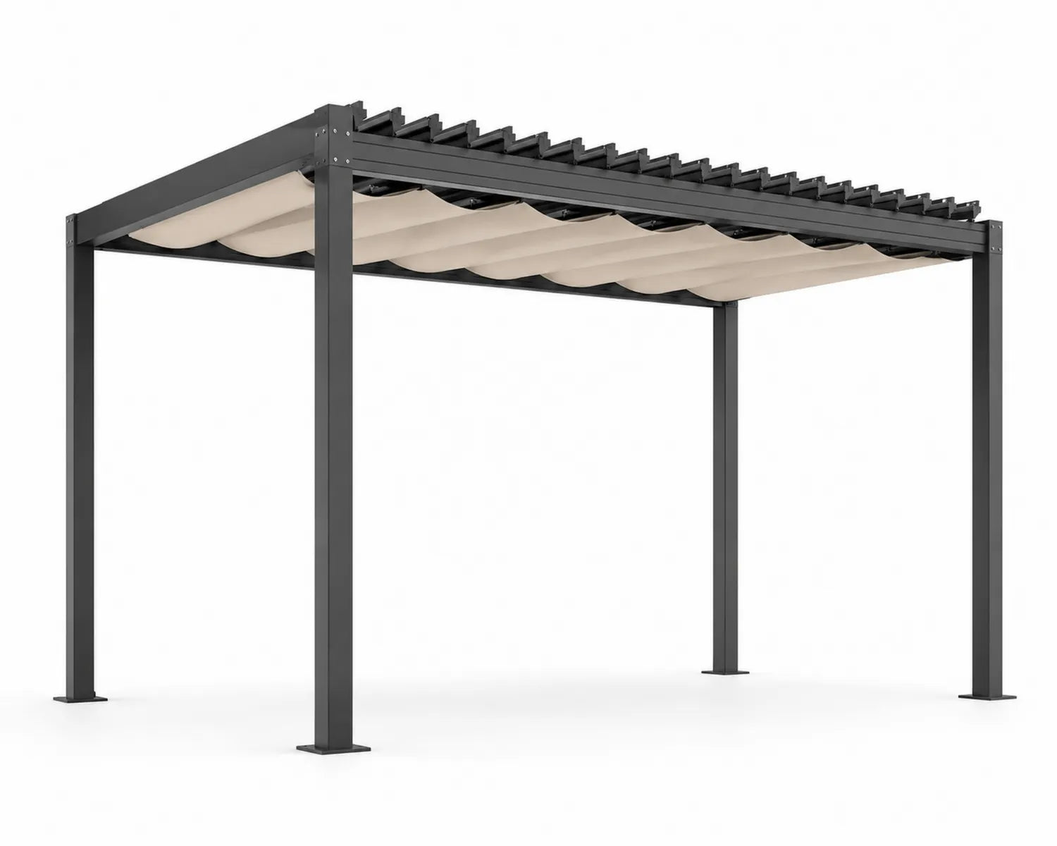 Pergola en aluminium avec toit rétractable noir et beige 300x400 cm