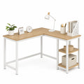 Bureau d'angle en bois et métal avec étagères Chêne/Blanc