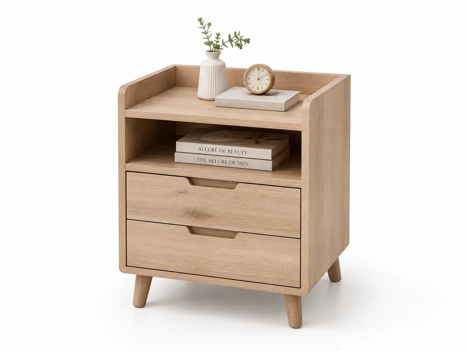 Table de chevet en bois avec 2 tiroirs et 1 étagère