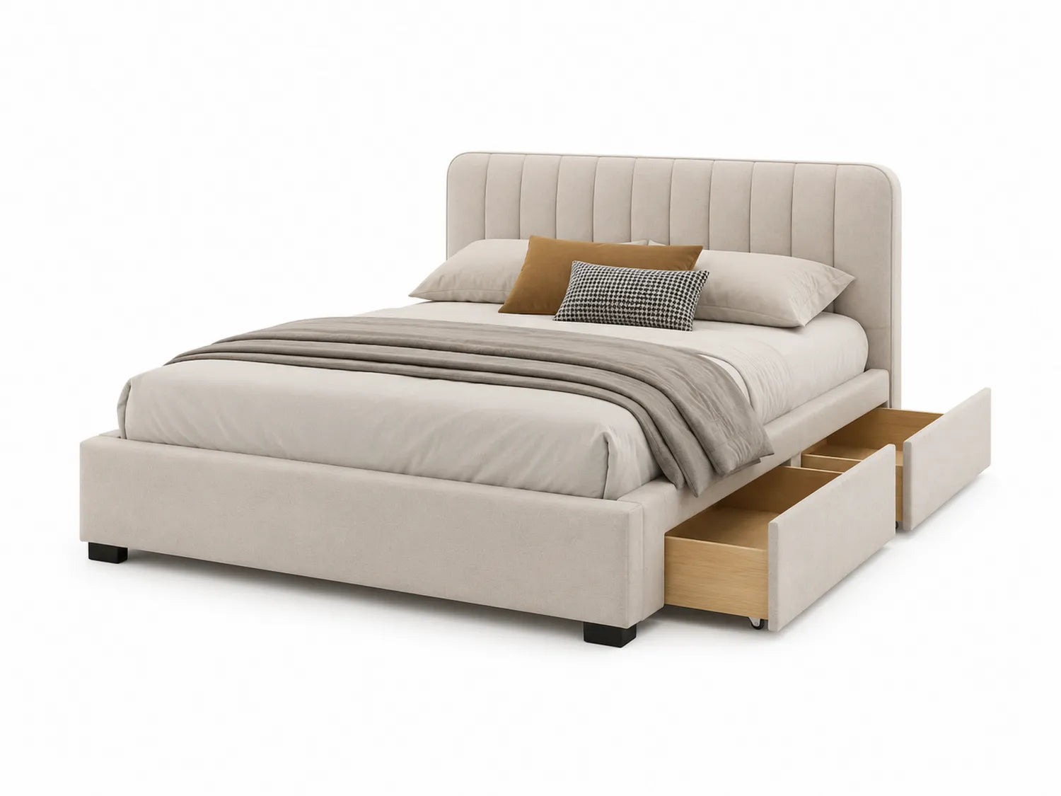 Lit double avec rangement tissu beige 160x200 cm