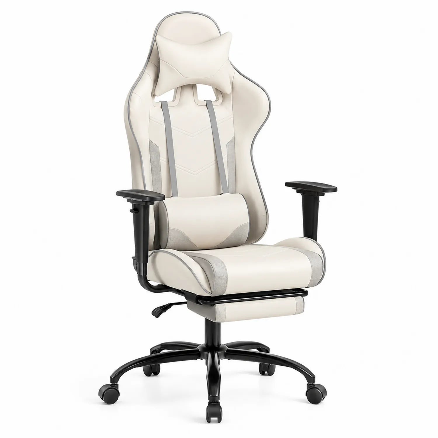 Fauteuil de bureau ergonomique en PU blanc avec repose-pieds et accoudoirs