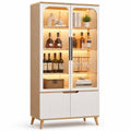 Armoire en Bois et Verre Trempé avec Étagères LED 190x90x40cm