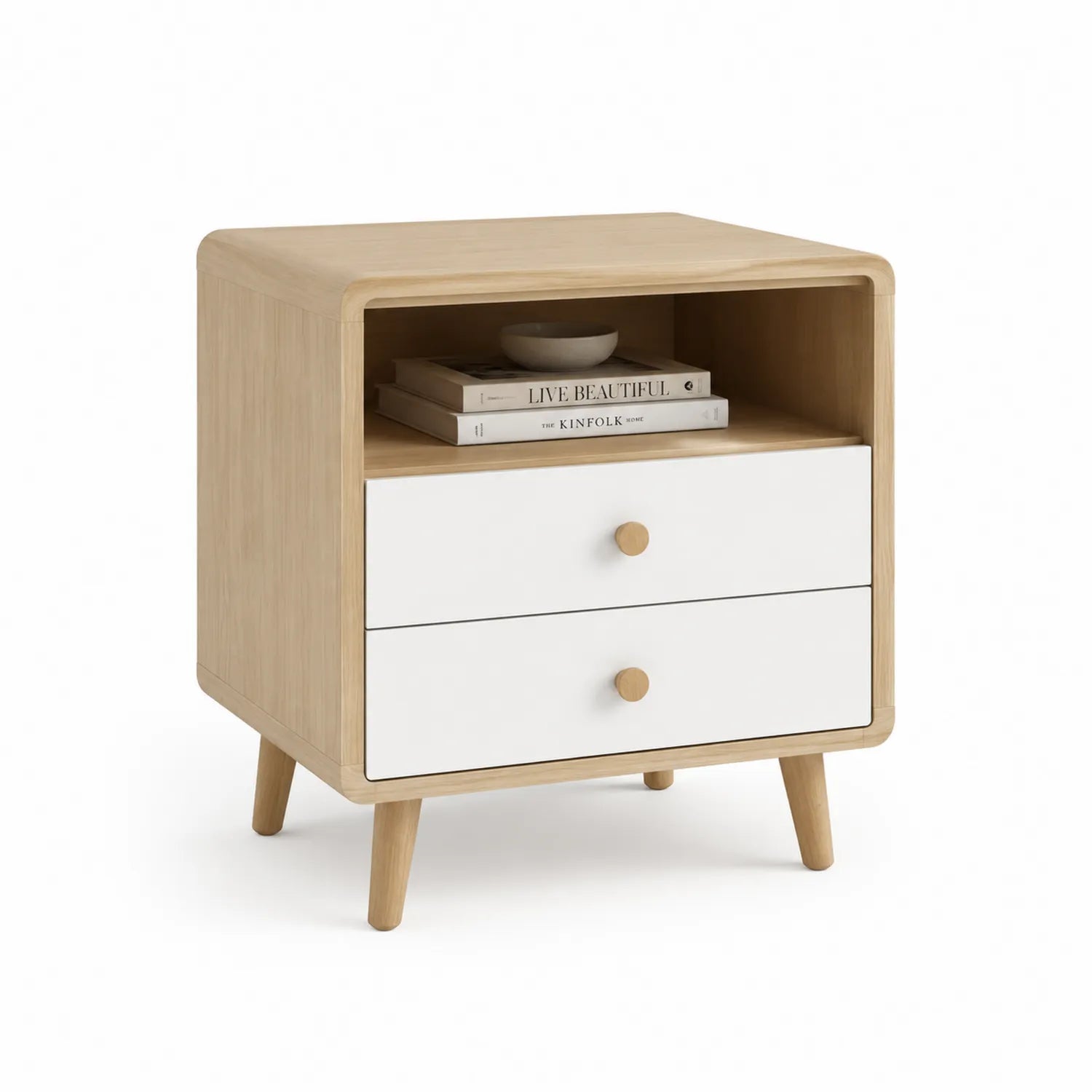 Table de chevet en bois avec tiroirs blancs 40x35x50 cm