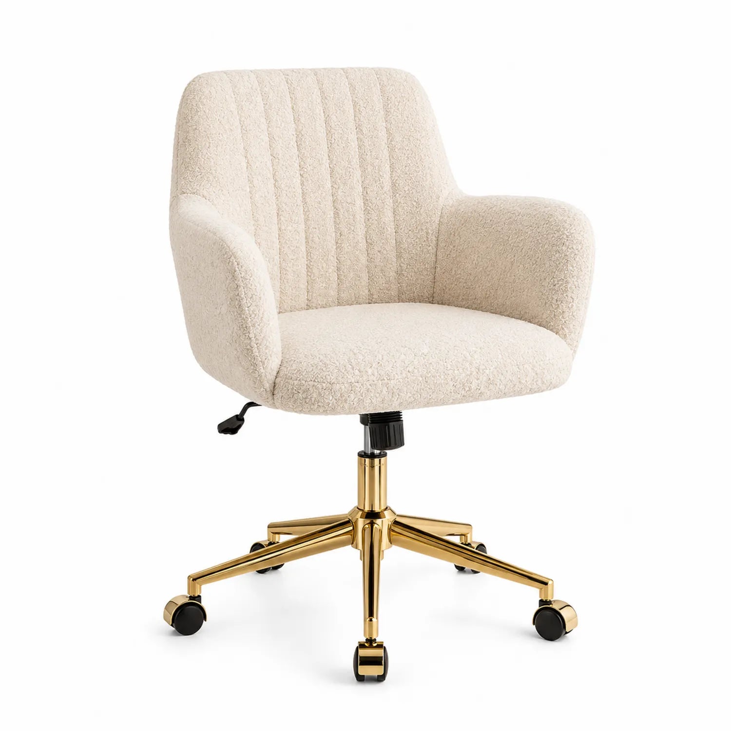 Chaise de bureau en tissu bouclé avec base métallique dorée