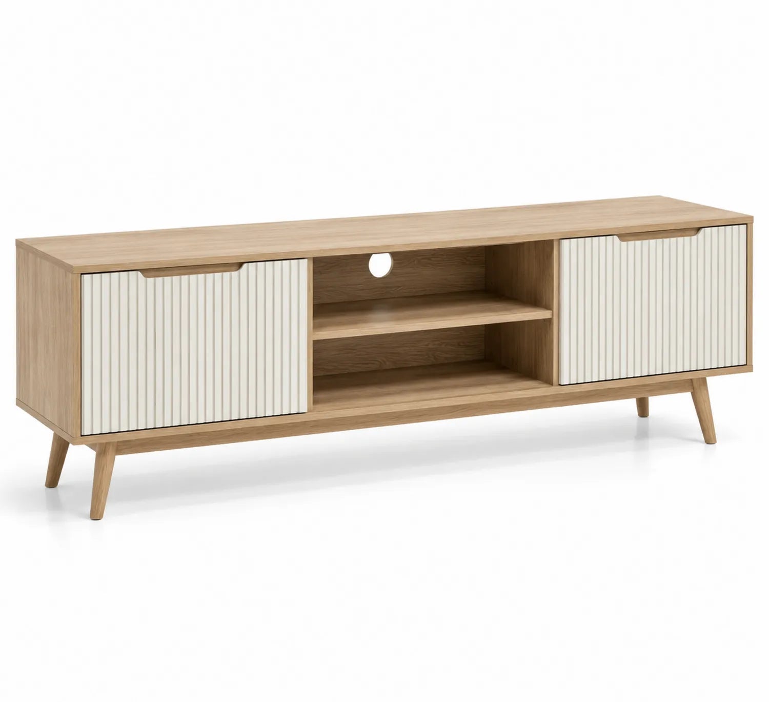 Meuble TV en bois chêne et blanc 150x45x50 cm
