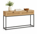 Console en bois de chêne avec cannage et structure en métal noir