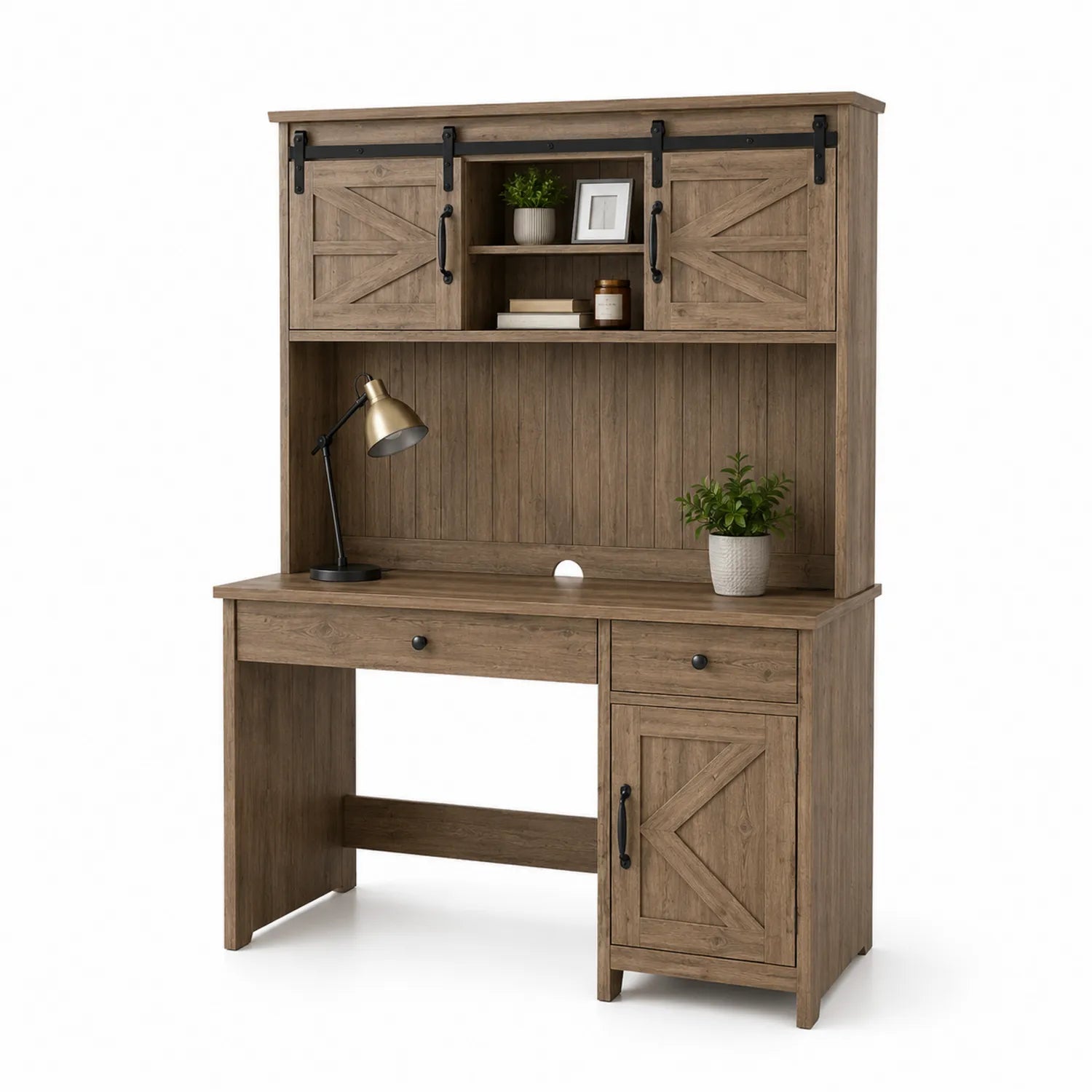Bureau en bois avec portes coulissantes marron