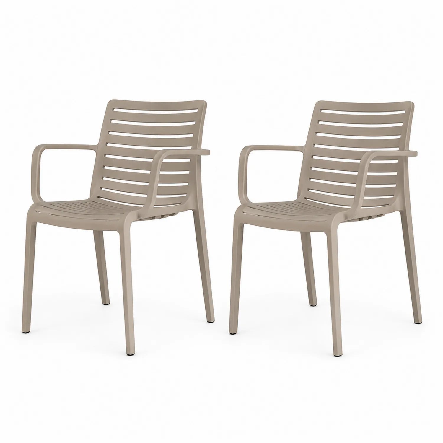 Lot de 2 chaises d'extérieur en plastique beige avec accoudoirs