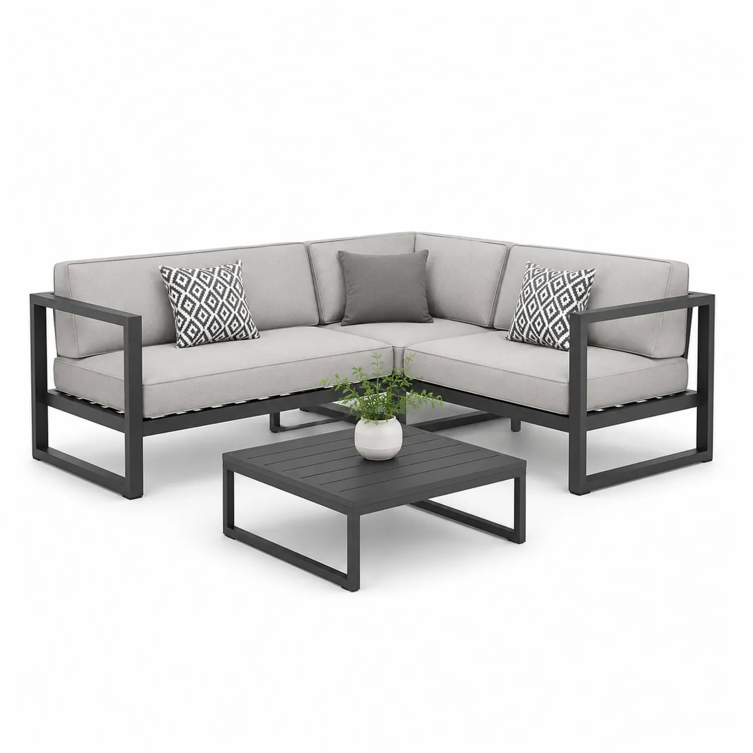Canapé d'angle extérieur en aluminium Gris avec coussins de polyester