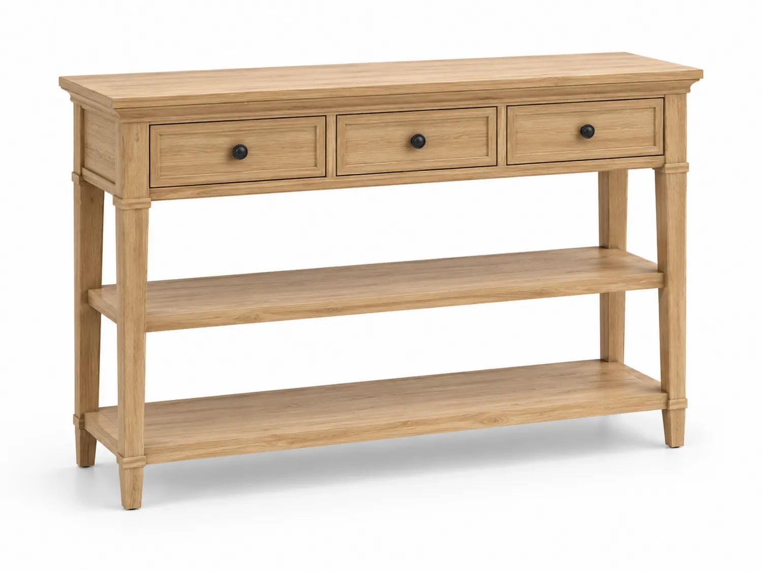Console en chêne avec tiroirs et étagères 120 cm