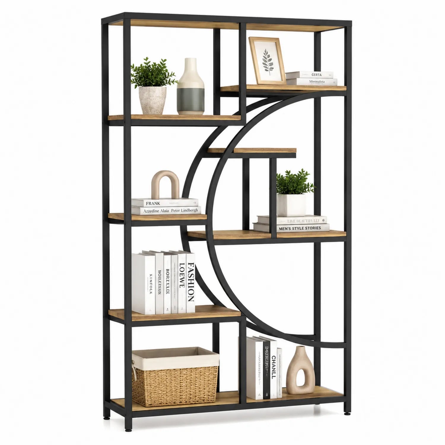 Étagère en métal et bois MDF Noir et Chêne, 185 cm
