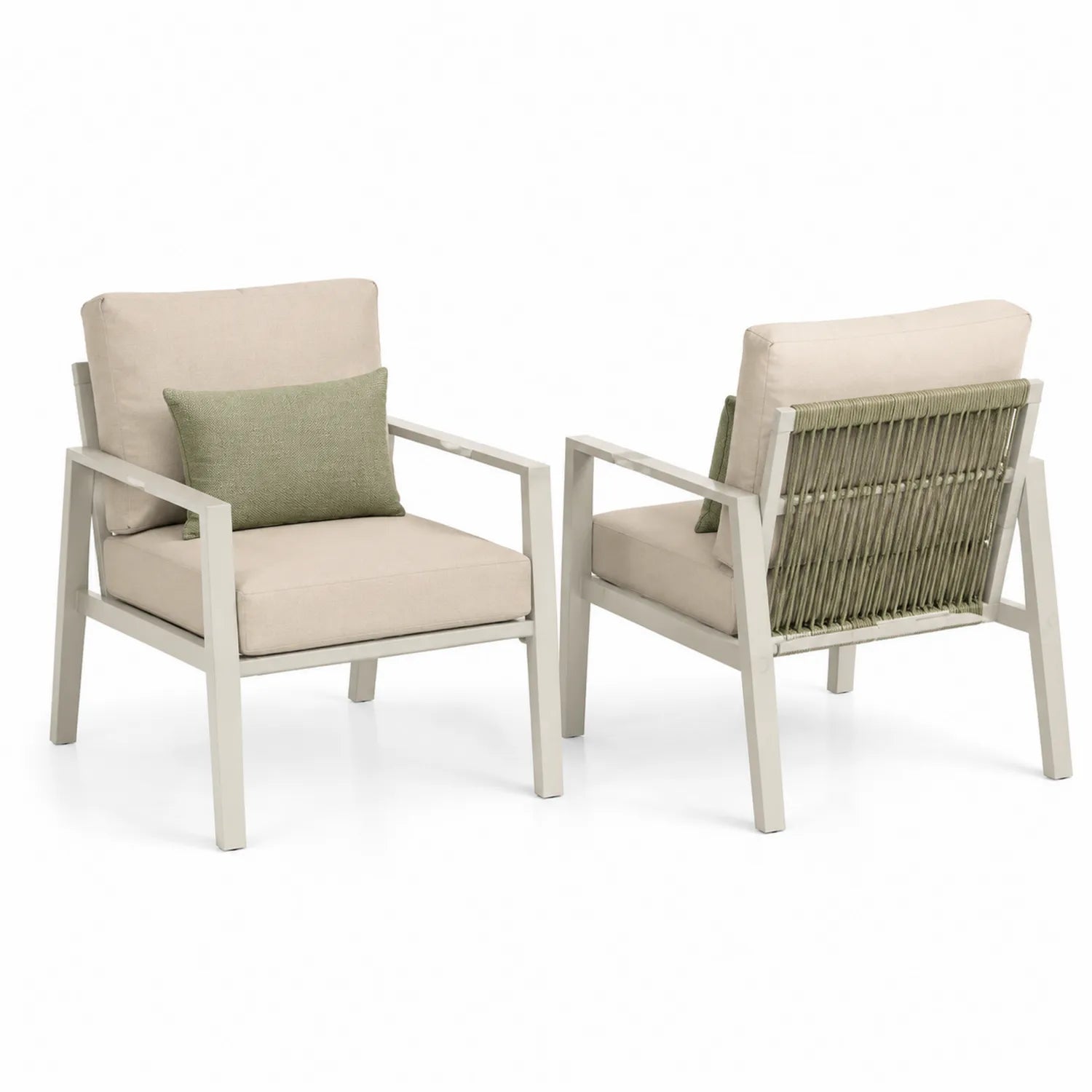 Chaises de Jardin en Aluminium avec Coussins Beige et Vert, 2 Pièces
